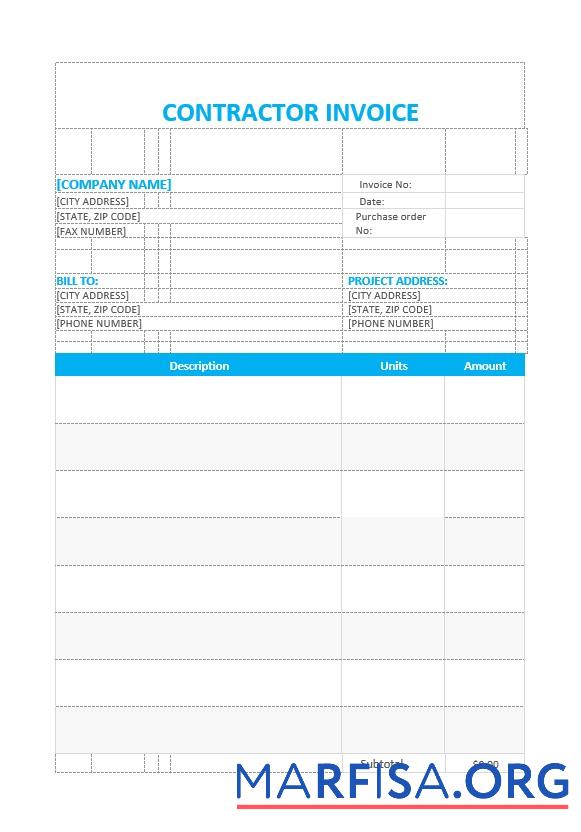 Downloadable Contractor Invoice Template